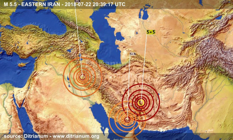 伊朗22日連續遭受地震侵襲，其中西部的克爾曼沙省測得芮氏規模5.9強震，至少有287人受傷。   圖：翻攝EMSC-CSEM推特