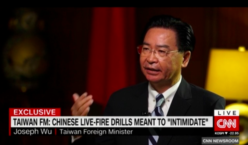 外交部長吳釗燮接受CNN專訪表示多種關於台中美，三方關係的看法。   圖：翻攝CNN畫面