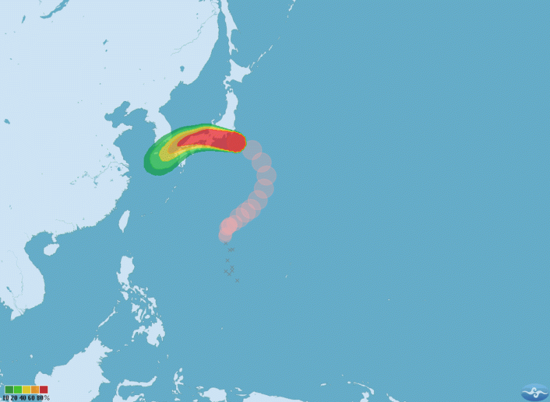 雲雀颱風逐步接近日本，有超過300班航班受此影響。   圖：取自中央氣象局