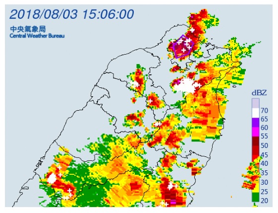 中央氣象局在今(3)稍早分別在15:12及15:19時發布大雷雨即時訊息，針對基隆市、台北市、新北市等13個行政區及鄉鎮，提醒嚴防大雷雨來襲。   圖：中央氣象局/提供