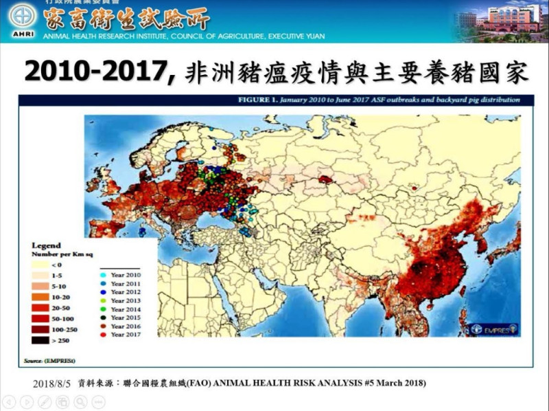 中國大陸遼寧省瀋陽地區3日首次傳出非洲豬瘟疫情，已撲殺383頭豬。   圖：農委會/提供
