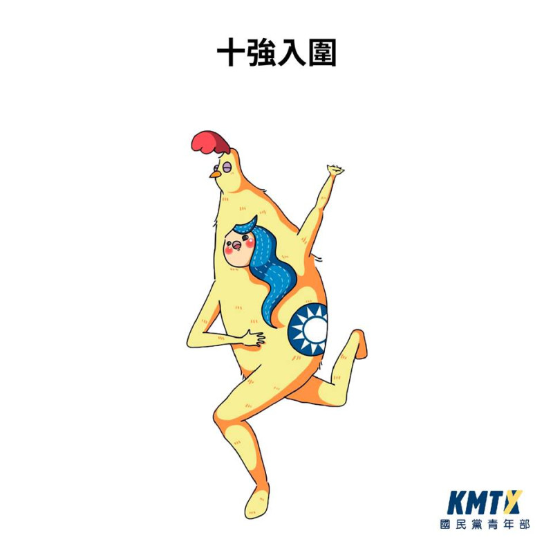 國民黨青年部近日舉辦「狂5夏祭國民黨吉祥物設計比賽」，入圍10強的作品中，7號「雞」遙遙領先。   圖：國民黨/提供