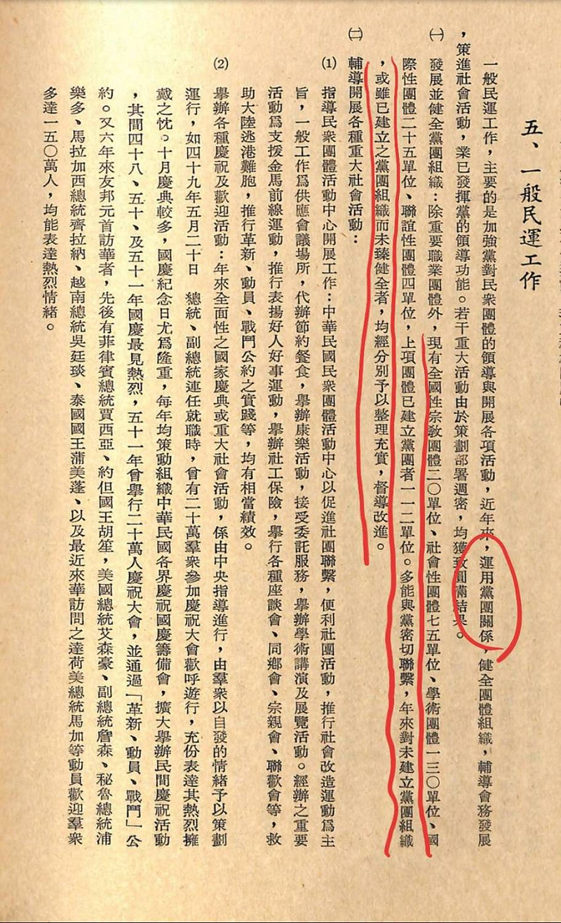 洪孟楷也秀出民國52年國民黨全代會黨務工作報告內容嚴正否認救國團為國民黨附隨組織。   圖：國民黨提供