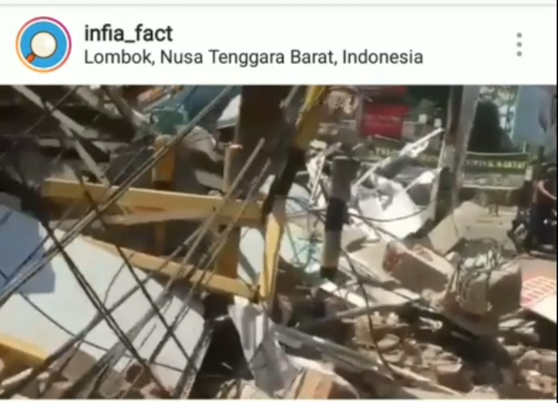 印尼龍目島劇烈地震造成民房坍塌。   圖：民眾／提供