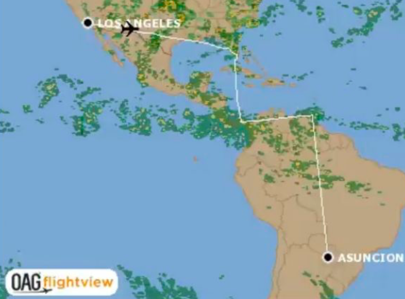 總統蔡英文出訪中南美洲，專機航機繞道，凸顯台灣在中南美洲困境。   圖：翻攝推特