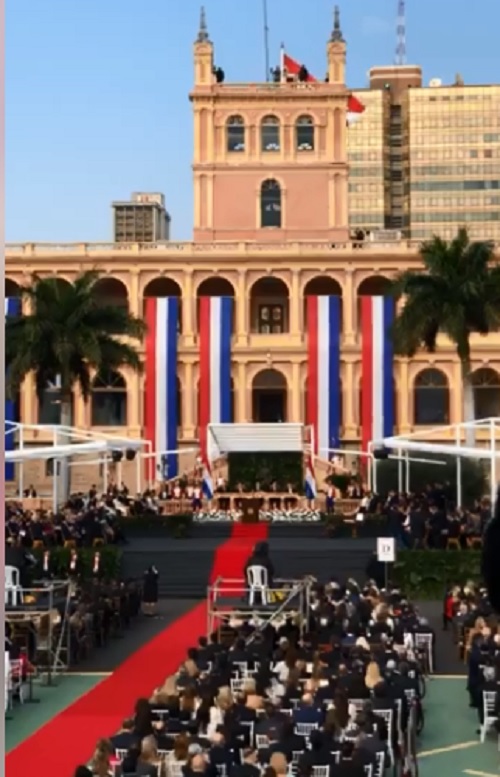 總統蔡英文今（15）日在臉書直播參加巴拉圭新任總統阿布鐸(Mario Abdo Benítez)就職典禮。   圖：翻攝蔡英文臉書