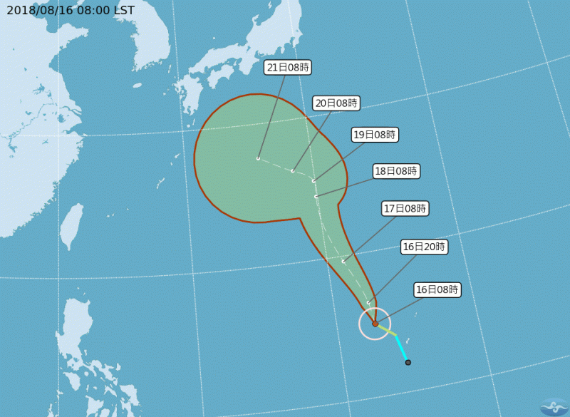 中央氣象局稍早宣布，第19號颱風「蘇力」形成，圖為蘇力的路徑預測。   圖：翻攝中央氣象局