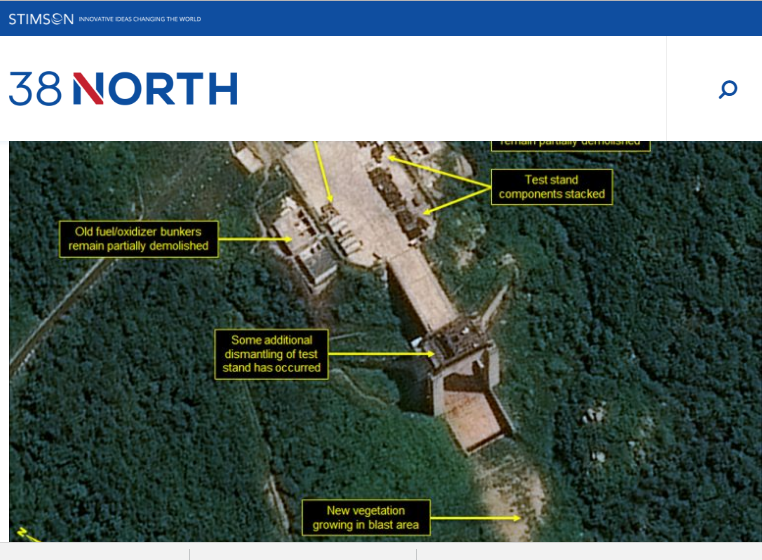 「38 North」網站公布最新衛星圖像數據顯示，朝鮮暫停拆除平安北道西海衛星發射場設施工作。   圖：翻攝「38 North」網站/CNES 2018