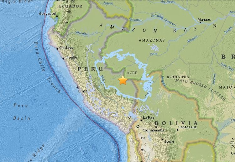 秘魯遭到規模7.1強烈地震襲擊，震源深度610公里。   圖：翻攝自USGS網站