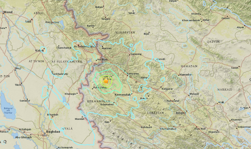 規模6.1的淺層地震今晨襲擊伊朗西部，造成至少1死58傷。   圖/翻攝自美國地質調查所（USGS）