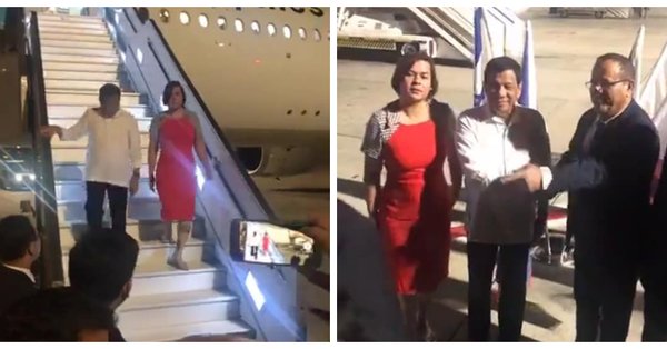 菲律賓總統杜特地（右圖中）與女兒Inday Sara Duterte首度訪問以色列，受到當地官員熱烈歡迎。   圖：翻攝Shaik Sohail推特
