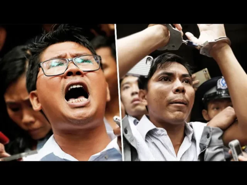 前（2017）年因揭發緬甸軍方屠殺羅興亞人，而被判處7年徒刑的兩名路透社記者，33歲的瓦隆（Wa Lone，左）和29歲的喬索歐（Kyaw Soe Oo，右），今（7）日早上獲釋。   圖：翻攝自Youtube