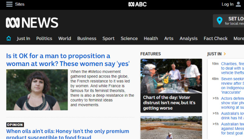 中國突然封鎖澳洲廣播公司（ABC），很可能是回擊報復。   圖片來源：擷取澳洲ABC新聞網站