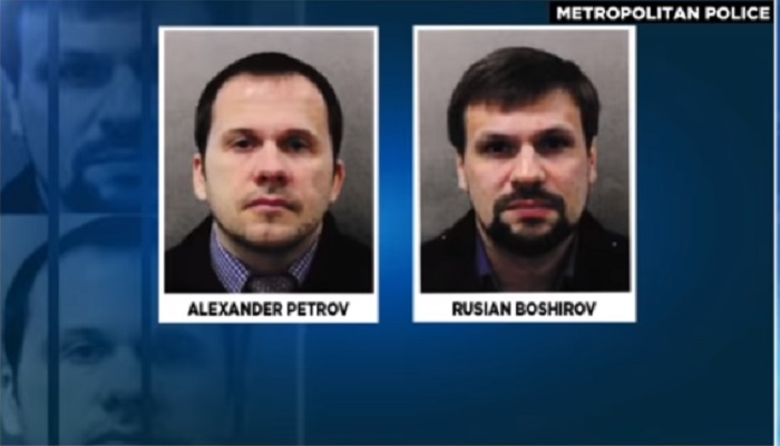 英國警方公布2名俄羅斯籍嫌犯照片，他們涉嫌在英國以神經毒劑毒害俄國前間諜父女。   圖：翻攝自Youtube
