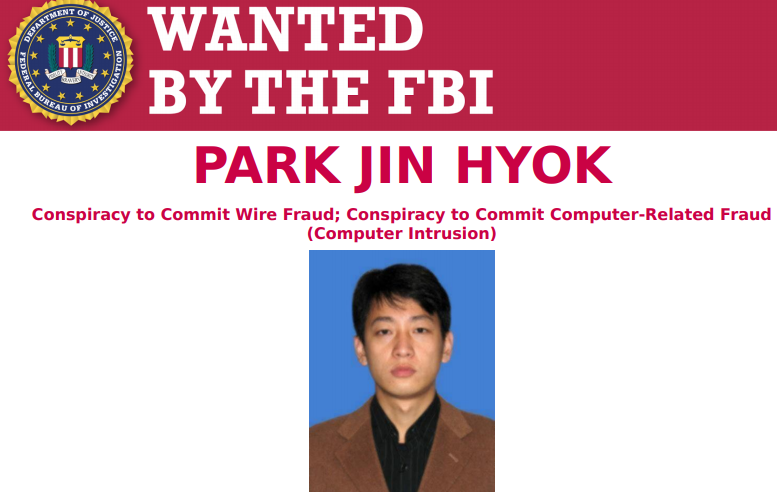 美國聯邦調查局對朝鮮公民朴鎮赫發出通緝令，並表示他是由國家贊助的駭客組織的成員。   圖：翻攝美國聯邦調查局