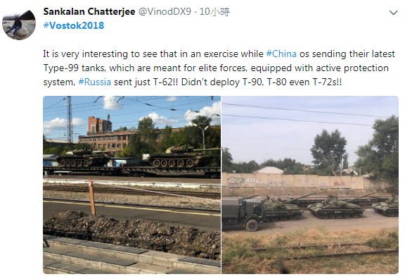 印度記者Sankalan Chatterjee拍攝到號稱中國陸戰王牌的ZTZ-99主力戰車，1輛輛開往演習區。   圖：翻攝Sankalan Chatterjee推特