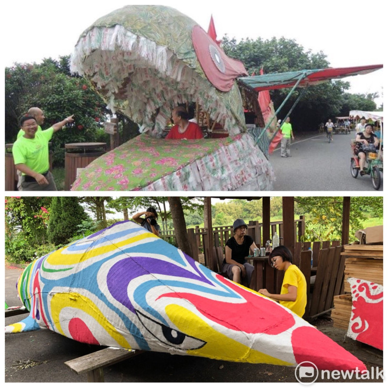 《竹編七彩魚》變身《鐵編彩虹鯊》，將在富岡再度悠遊，在桃園地景藝術節趴趴走。   圖：林昀真／攝