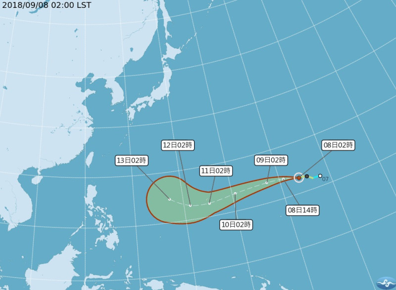 今年第22號颱風「山竹」成形，預估強度將持續增強，下週末恐影響台灣氣候，提醒民眾留意。   圖：中央氣象局