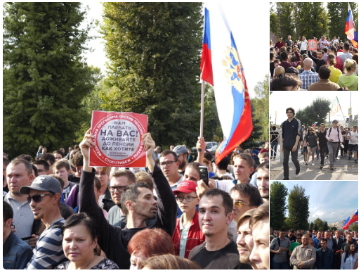 俄羅斯反對派發起抗議年金改革活動，全國各城市響應，各地都有上千民眾發出怒吼。   圖：翻攝納瓦尼團隊Команда Навального推特