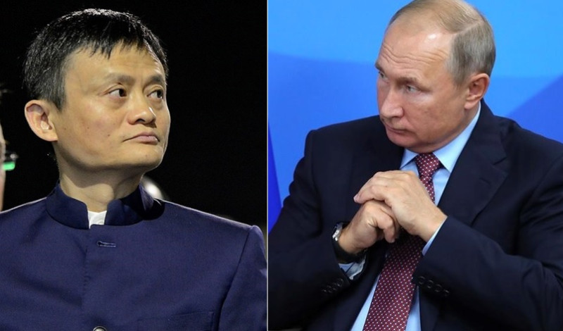 阿里巴巴董事局主席馬雲出席「東方經濟論壇」時，俄羅斯總統普亭問他為什麼這麼年輕就退休，馬雲答稱，「總統先生，我不年輕了」。   圖：翻攝自維基百科(左)、普亭臉書(右)