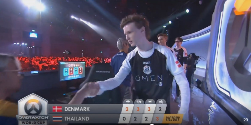 丹麥隊以３比１擊敗泰國。   圖：翻攝自OverwatchZHTW Twitch