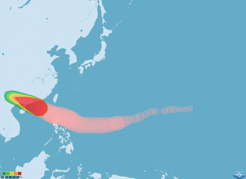 直撲廣州的強颱山竹，據了解有一艘載了73人的工程船從惠州水域拋錨，現在飄蕩到大亞灣核電站附近海域，有翻沉可能。當局已派員救援。   圖：翻攝自中央氣象局