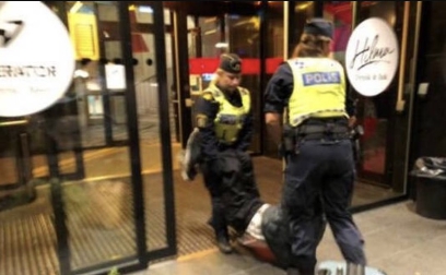 瑞典警方強制驅離中國遊客。   圖：翻攝自微博