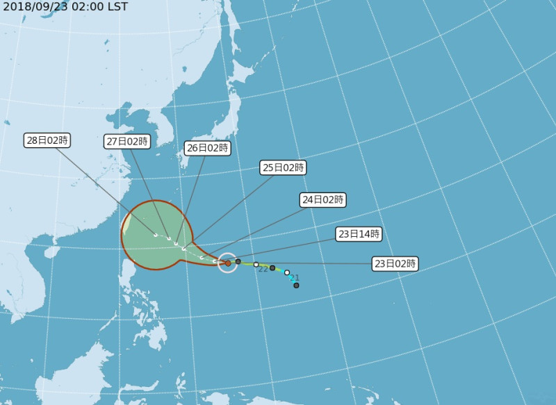根據氣象局發布的潛勢路徑來看，潭美颱風周五、六威脅台灣的機率變大。   圖/氣象局