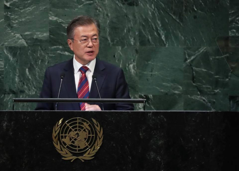 韓國總統文在寅26日在紐約聯合國大會上發表演說，強調朝鮮無核化的努力有待國際支持。   圖：翻攝文在寅臉書