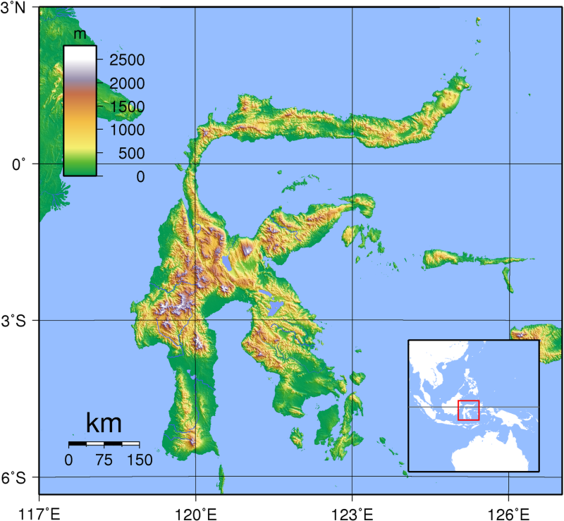 印尼蘇拉威西島（Sulawesi）今天發生6.1地震。   圖 : 翻攝自維基百科