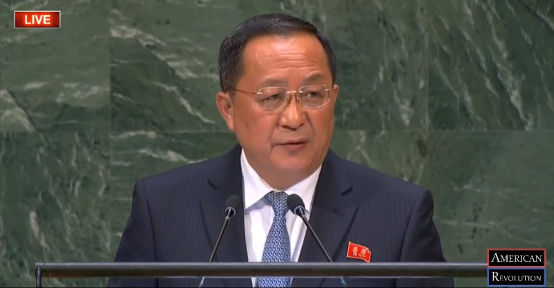 北韓外交部長李容浩在聯合國大會發表演說時，指控華盛頓當局在協商朝鮮半島非核化議題上製造僵局。   圖/翻攝自Youtube