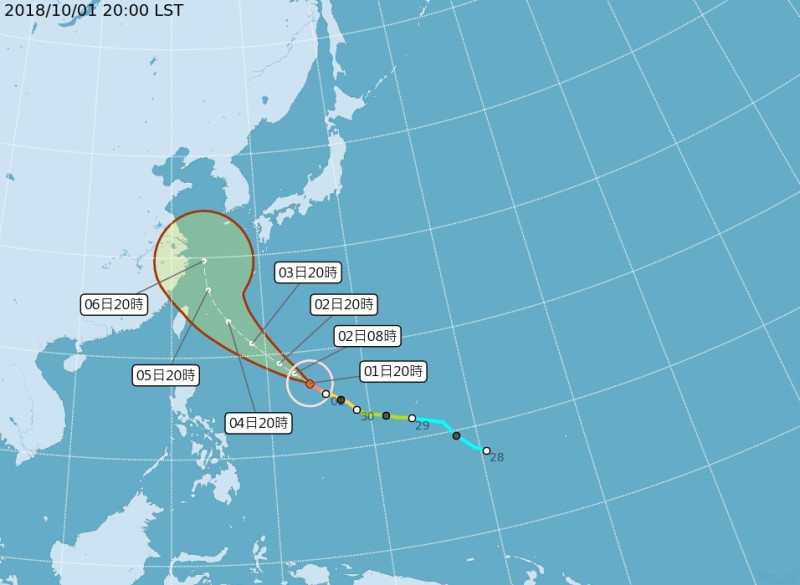 氣象局認為，3日康芮移到琉球南方海面後，是否會朝向台灣，路徑就比較明確。   圖：翻攝中央氣象局