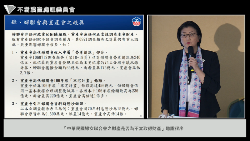 黨產會認為婦聯會為國民黨底下組織，因此被下處分，但台北高等行政法院認定在確定判決前，不應執行處分。   圖：翻攝直播畫面。