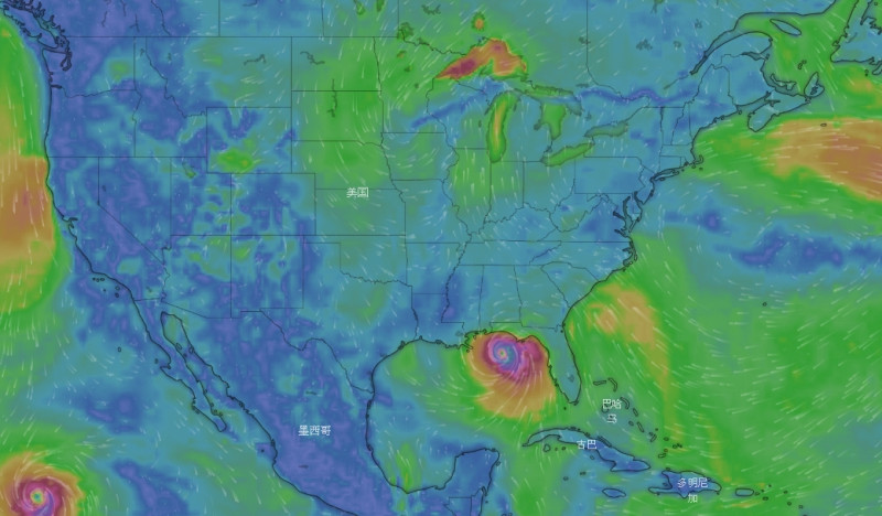 朝佛羅里達州墨西哥灣沿岸移動的颶風麥可（Michael），威力增強為「極度危險」的4級颶風。氣象預報員警告，該地區將面臨前所未見的風災。   圖：翻攝windy.com網站