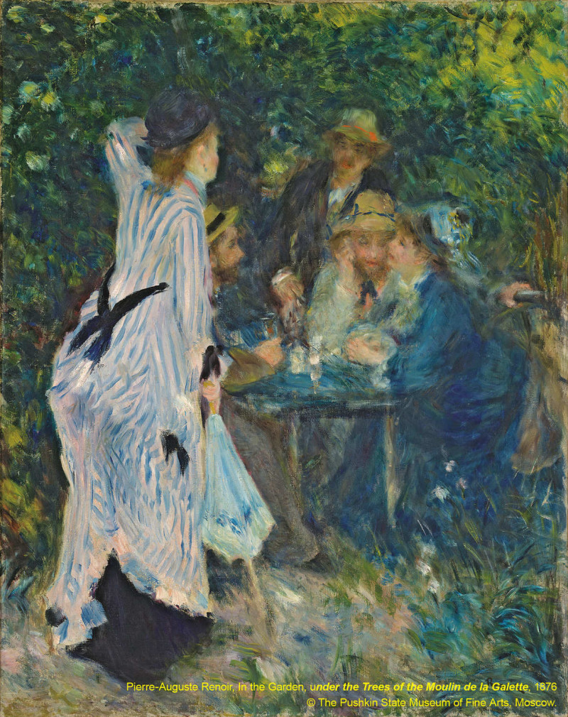 煎餅磨坊庭院樹下In the Garden, under the Trees of the Moulin de la Galette / 皮耶-奧古斯特·雷諾瓦Pierre-Auguste Renoir / 1876   圖：截自俄羅斯普希金博物館特展網頁