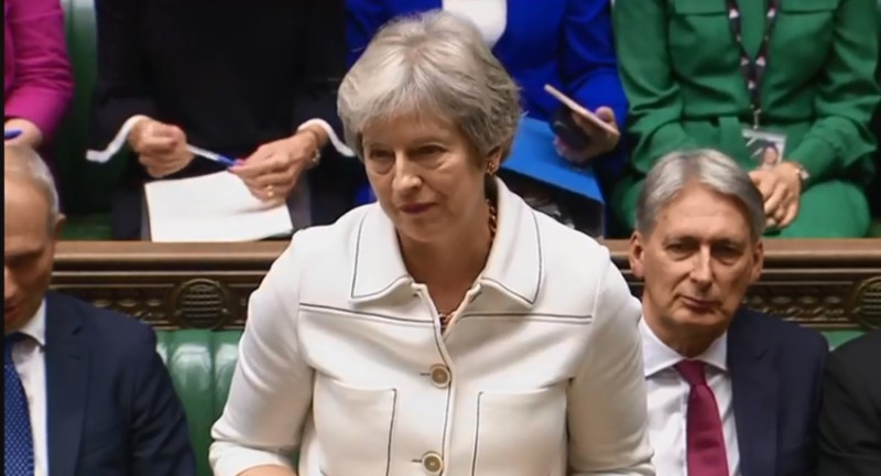 英國首相梅伊（圖）昨天在英國國會發表演說，歐盟官員今天認為對整個談判過程毫無幫助。   圖：翻攝梅伊臉書