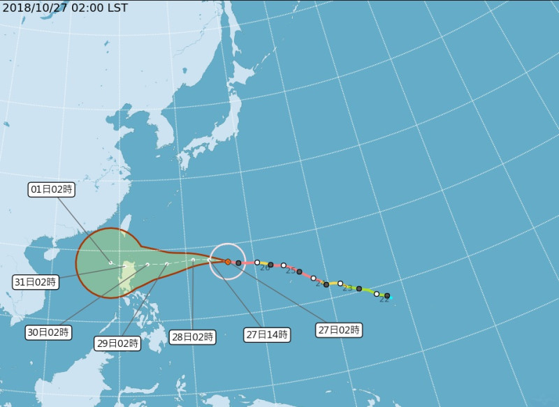 強烈颱風「玉兔」下週三起外圍環流與東北季風所產生的「共伴效應」將影響台灣。   圖/氣象局
