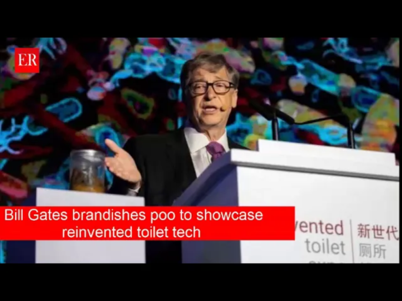 比爾.蓋茲（Bill Gates）帶著一瓶燒杯上台，這位世界首富不慌不忙打開話匣子：「你可能在想，這個燒杯裡裝的是什麼？沒錯，是人的糞便。但這麼點兒糞便就能攜帶兩百萬億個輪狀病毒、兩百億個賀氏菌和10萬個寄生蟲卵」。   圖：翻攝自Youtube