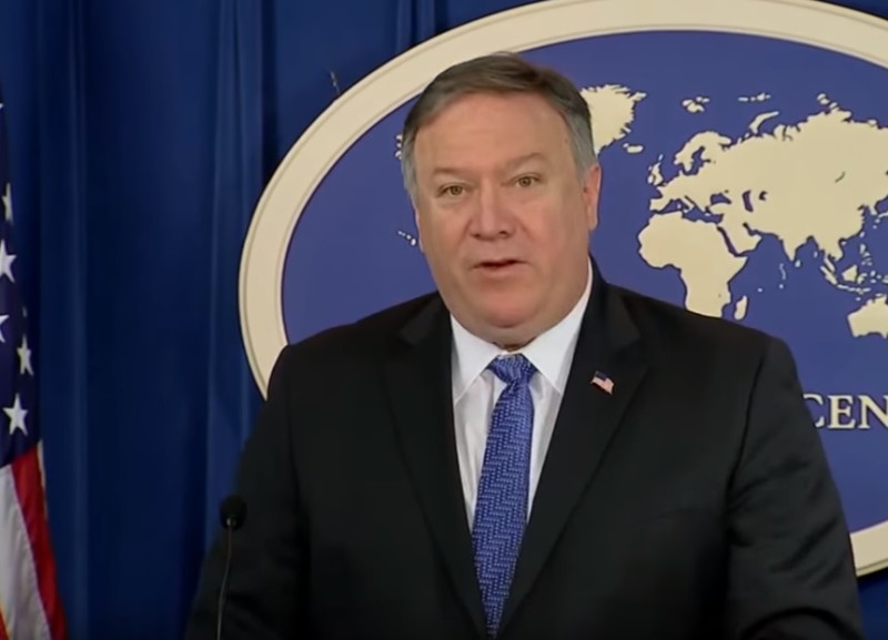 美國國務卿蓬佩奧(Mike Pompeo)在談及對伊朗制裁時，以「國家」稱呼台灣。   圖：翻攝自Youtube