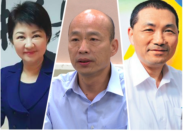 國民黨台中市長候選人盧秀燕（左）、高雄市長候選人韓國瑜（中）、新北市長候選人侯友宜（右）。   圖：新頭殼合成