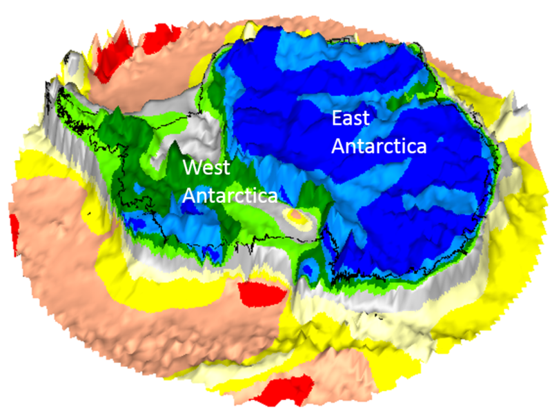 利用GOCE衛星搜集的數據，科學家勾勒新地圖，並因此發現藏在南極洲冰層下的大陸。   圖：翻攝歐洲太空總署