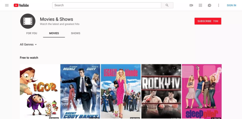 YouTube Premium推出附加廣告的免費電影。   圖：截自9to5Google網站