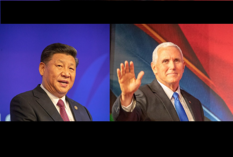 中國國家主席習近平（左）與美國副總統彭斯（右）17日出席亞太經濟合作會議（APEC）。   圖：翻攝APEC官網