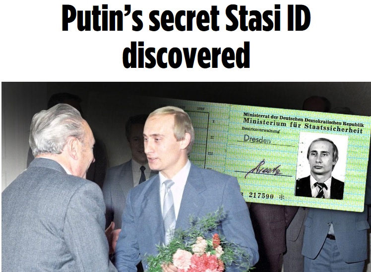 前東德秘密警察檔案裡發現一張秘密警察證件，上面的黑白大頭照正是現任俄羅斯總統普亭。   圖：翻攝Bild官網