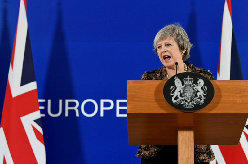 英國首相梅伊出席歐盟高峰會。   圖：達志影像/路透社