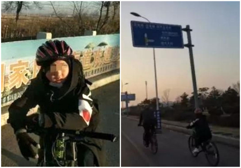 讓才 11 歲的小孩騎 150 公里回家，大陸爸爸的行為備受爭議。   圖 : 翻攝自網路
