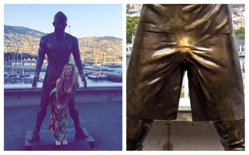 C羅銅像的重點部位廣受女性遊客喜愛，經常觸碰下被拋光發亮。   圖／翻攝自太陽報