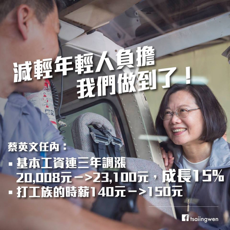 蔡英文臉書講述政績，提到「基本工資」調整。   圖：翻攝蔡英文 Tsai Ing-wen臉書