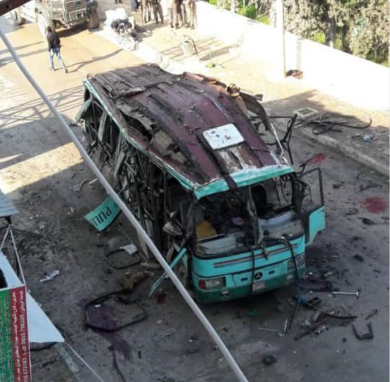 敘利亞北部阿夫林地區（Afrin) 今（20）日發生巴士爆炸事故。   取自：Kurdistan 24 English推特