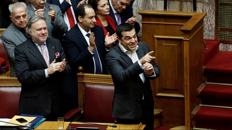 300議席的希臘國會經表決後，有153席議員同意馬其頓將國名更改為北馬其頓共和國（Republic of North Macedonia）。   圖/翻攝自推特